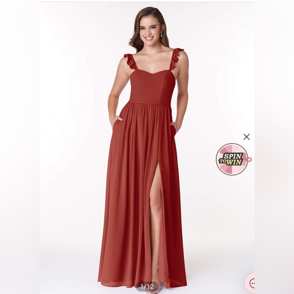 Azazie bridesmaid gown Metz in Rust